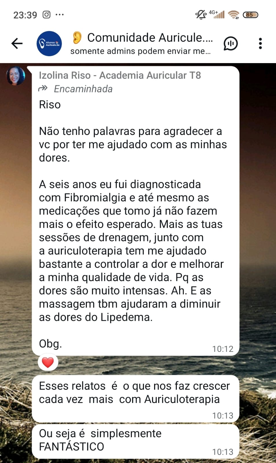 Relato real de paciente com fibromialgia compartilhado por Izolina
