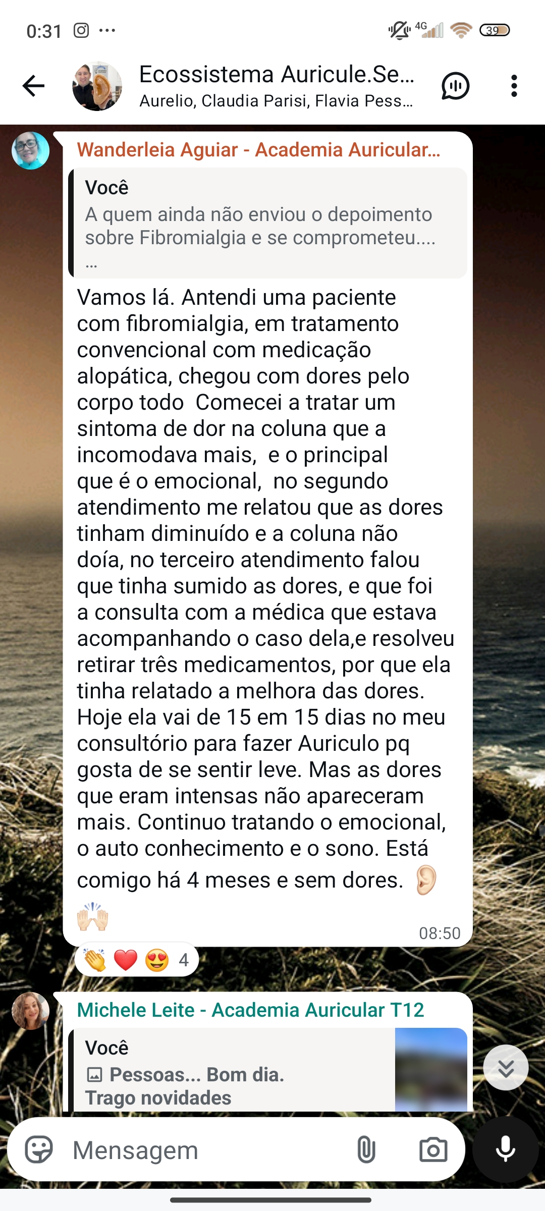 Relato completo de Wanderleia sobre acompanhamento de uma pessoa com fibromialgia